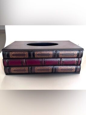 Faux Leather Book Tissue Box Cover Vintage Library Style Hidden Storage Decor